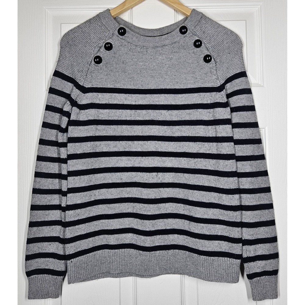 Boden Wool Blend Striped Knit Sweater Button Detail XS Nautical Coastal Cozy